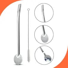 Bomba de Chimarrão Erva Mate em Inox Bocal Duplo 23cm