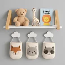 Prateleira Infantil de Madeira com Suporte Triangular – Somente a Prateleira (Decoração Não Inclusa)