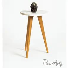 Mesa Lateral Decorativa Redonda 30cm 100% MDF Pé Madeira Sala Quarto Escritório Mesa de Apoio Moderna