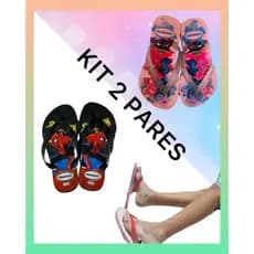 KIT CHINELO 2 PARES INFANTIL TEMÁTICO MENINA E MENINO