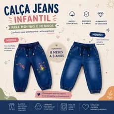 CALÇA JEANS JOGGER MENINO E MENINA COM BORDADO