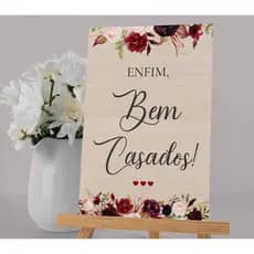 Placa decorativa para casamento Enfim Bem Casados promoção
