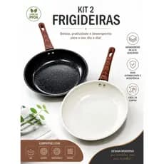 Kit 2🍳 Frigideira Cerâmica Antiaderente Premium Granitada ✨ Indução e Gás 🔥 Cabo Soft Touch Amadeirado Preto E Beje