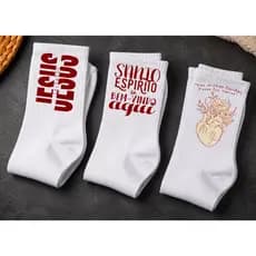 03 Pares de Meias Brancas de Algodão com Estampa Cristã