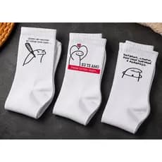 Kit Meias Engraçadas de Academia – Personagens Minimalistas Treino 3 Pares