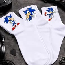 Kit 03 Meias Pretas Estilo Game Personagem Azul Tamanho 33-43 Algodão Premium