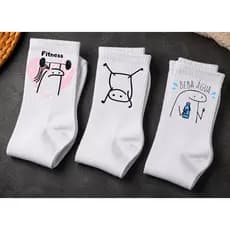 Meia Divertida Academia Stick Figure – Kit 3 Pares Engraçadas Fitness Unissex