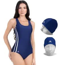 Body Feminino Maiô Comportado + Touca Natação Hidroginástica Esportes Aquáticos Em Estoque