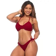 Biquíni Conjunto Adulto Feminino Texturizado Bojo Meia Taça Calcinha Amarração Lateral Praia Verão