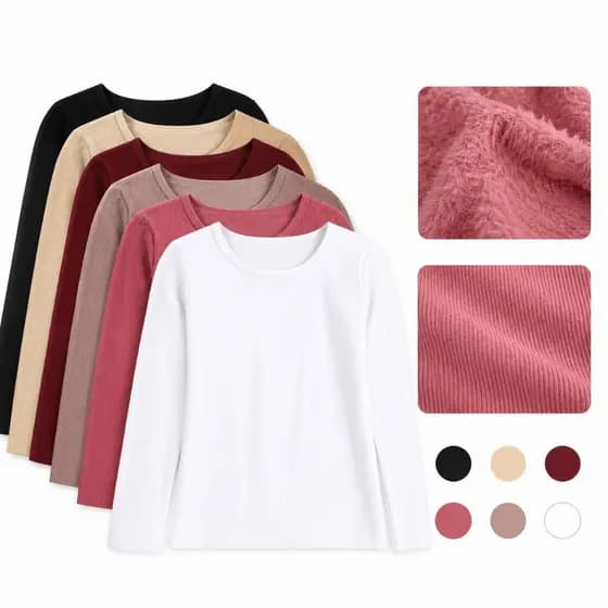 Blusa Canelada Feminina Peluciada por Dentro Inverno Quente Confortável Manga Longa