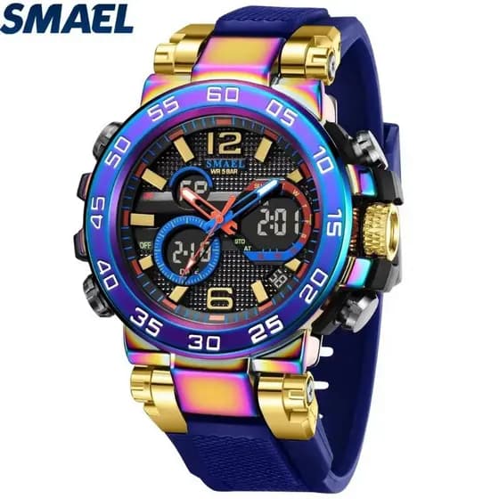 Smael8106 Relógio Esportivo Para Homens 5ATM Á Prova D'água Led De Pulso De Quartzo
