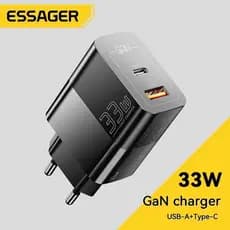 Fonte Carregadora USBC Essager GaN Tipo C PD Carregamento Rápido Para IPhone 14,13,12,11Pró Max,XS,8P,IPad Pró 33w