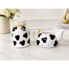 Kit Decorativo Vaquinha Leiteira e Chaleira Porta Talher Luxo