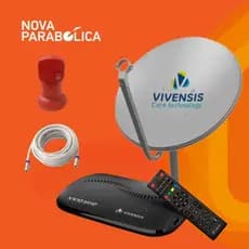 KIT Nova Antena Parabólica Digital Via Satelite + Receptor Full HD VX10 Vivensis + LNBF + Cabo