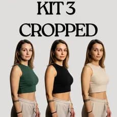 Kit com 3 Cropped Feminino Ribana – Malha Macia e Modelagem Perfeita