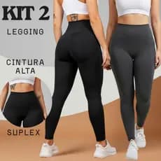 Kit 2 Calças Legging Fitness – Suplex Cós Alto e Zero Transparência