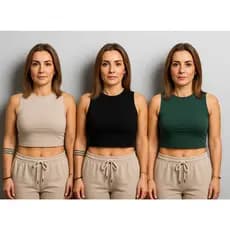 Kit 3 Cropped Ribana Feminino – Malha Macia, Modela o Corpo