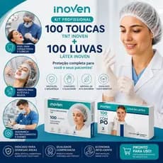 Kit Inoven Profissional 100 Toucas TNT Brancas + 100 Luvas Látex Sem Pó Descartáveis