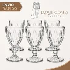 Kit 3, 6 ou 12 Taças Vidro Diamante 340ml Transparente Luxo Elegante Copo Água Vinho Suco Taça Diamond