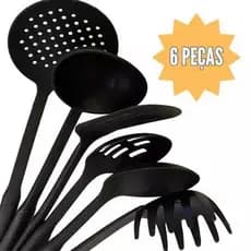 Kit Com 6 Peças Unidades Talheres Peças Jogo De Utensílios Preto Colher Plástico Para Casa Em Cozinha Multiuso Conjunto
