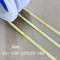 Fita LED COB 24v 5mm 320LEDs/m 10m Luzes LED Flexíveis de Alta Densidade Sem Áreas Escuras Branco/Branco Quente/Branco N