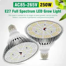 Lâmpada LED E27 de Espectro Completo para Cultivo, 250W, PhytoLamp LED para Hidroponia, Vegetais, Estufas, Crescimento d