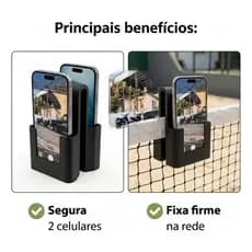 Suporte Duplo Celular Para Rede Beach Tennis Volei Futevolei - Grava Dois Lados Da Quadra
