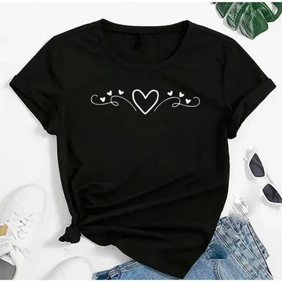 Camiseta camisa Feminina Coração Art Fofo Plus size