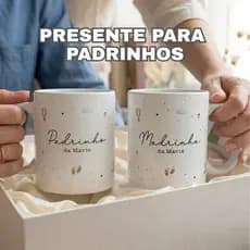 KIT CANECAS PADRINHO E MADRINHA PERSONALIZADAS | PRESENTE PARA PADRINHOS DE BATISMO DINDO E DINDA