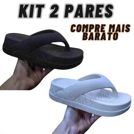 Kit Pares Chinelo Puf Flat Feminino Tamanco Nuvem Plataforma Confortável