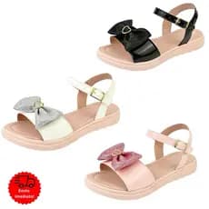 Sandália infantil menina laço passeio festa aniversario casamento Rosa Branco Preto