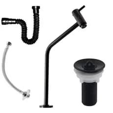 Kit Torneira Banheiro Metal Bica Alta Black + Valvula Pia + Sifão Black + Engate Flexivel Completo