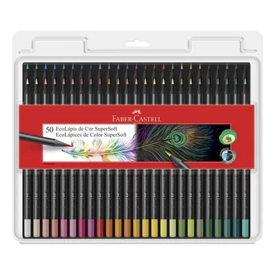 Lápis de cor 50 cores Faber Castell supersoft kit profissional ecolápis super soft premium