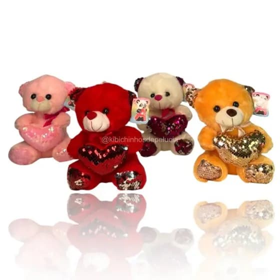 Urso Mini PP com Laço e Coração 21cm ATBB7497-21