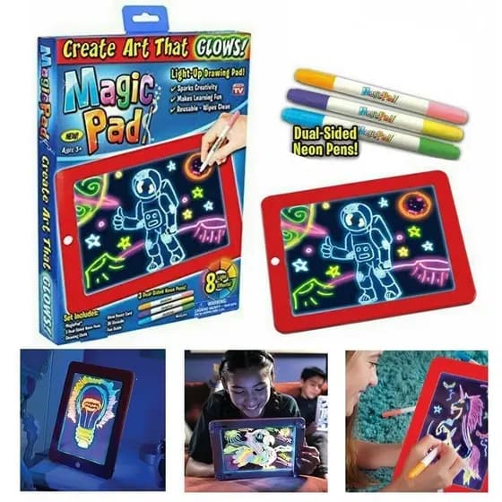 KIT LOUSA MAGICA INFANTIL QUADRO ILUMINADO NEON 3D LED 30 ATIVIDADES TABLET COM CANETAS AVISOS