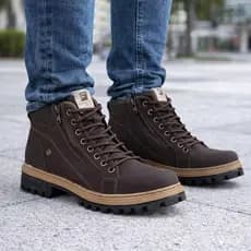 Coturno Masculino Com Zíper, Bota Ferraroni Couro Eco Solado Tratorado Costurado Muito Confortável