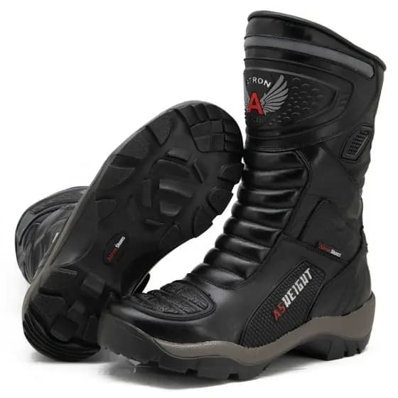 Bota Cano Alto Profissional Motociclismo Couro Legitimo Você 9cm mais alto