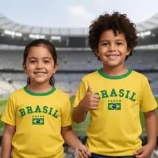 Camiseta Brasil Copa do Mundo Infantil Menino Menina Verde e Amarelo Malha Algodão Roupa Jogo Futebol Brasil Confortável