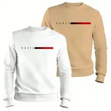 Kit 2 Blusa Moletom Paris Gola Redonda Blusa De Frio Algodão Casaco Feminino Masculino