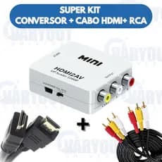 Super Kit Adaptador Conversor Hdmi P/ Video 3rca Av + Cabo Rca Tvs Conversor TV Tubo+ Cabo HDMI