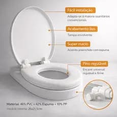 Assento Sanitário Oval Almofadada Tampa Vaso Universal Redondo