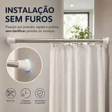 Varão Extensível Grande Em Inox Ajustável Suporte Resistente Bastão Porta Cortina De Box E Banheiro Barra Multiuso