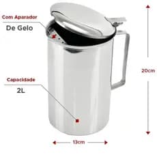 Wincy Jarra Inox 2 Litros Aparador Gelo Tampa Buffet Restaurante Prata