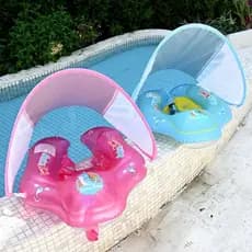 Boia Inflável Bebê Infantil com Toldo Protetor Solar Removível Piscina Praia Bebê Criança
