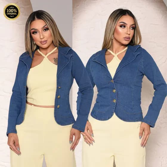 jaqueta jeans feminina social, blazer jeans casual, casaco para frio
