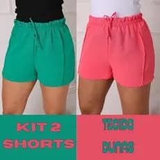 kit 2 short feminino, short de elástico soltinho bermudinha feminina casual confortável básico verão