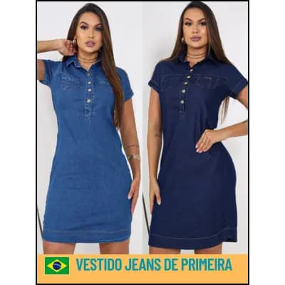 vestido jeans soltinho chamise feminina casual de botoes de metais
