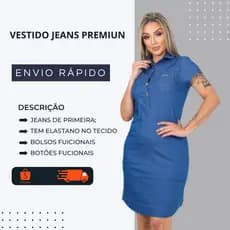 vestido feminino soltinho em jeans, chemise jeans casual , vestido polo em jeans