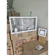 PORTA SHAMPOO 60X30 PORCELANATO + PAPELEIRO AZUL BORDA B. PRONTA ENTREGA.