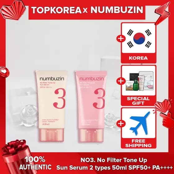 Numbuzin NO3 . Sem Filtro Tone Up Sun Serum 2 Tipos 50ml SPF50 + PA +/Bege TOPKOREA Envio Da Coreia